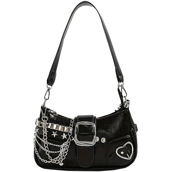 バッグ Y2K Studs Shoulder Bag Black Leather Vintage Brown Y2K Style Shoulder Bag - Large Capacity, Retro